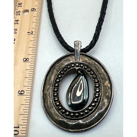 Retro Black Teardrop Pendant Necklace & Silver Bracelet Set   B42 - Picture 14 of 14